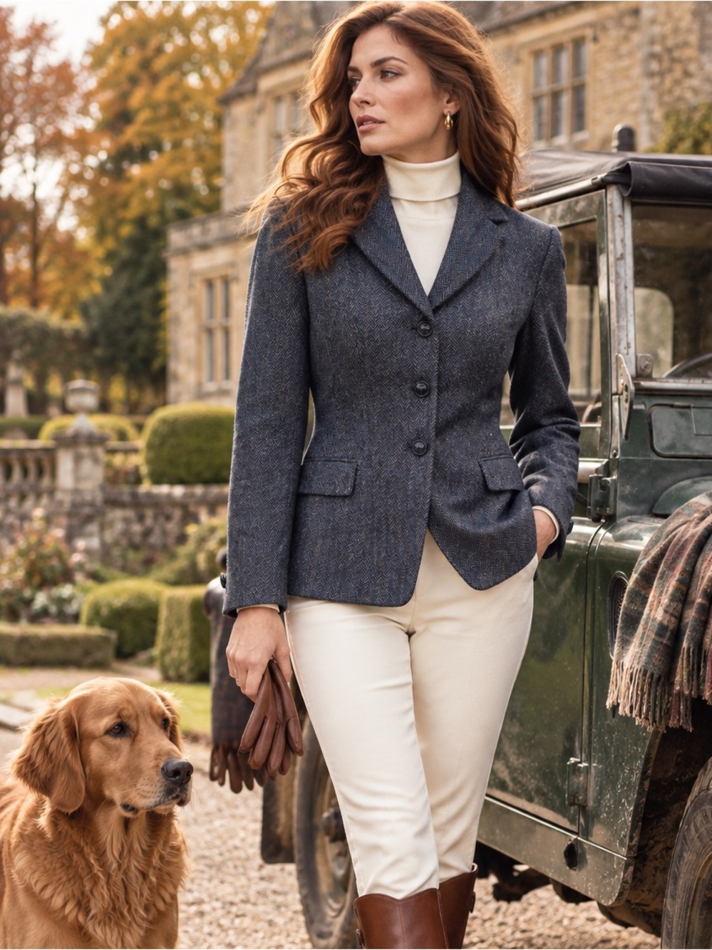 VINTAGE HEYTHROP English Herringbone Navy Tweed Equestrian Jacket, 12R